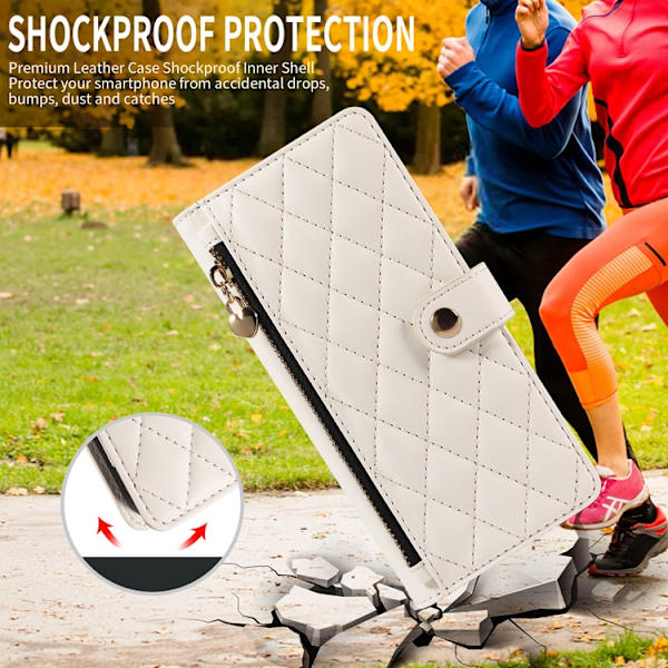 iPhone 17 Pro Max Plånboksfodral Rhombus Läder - Vit Vit