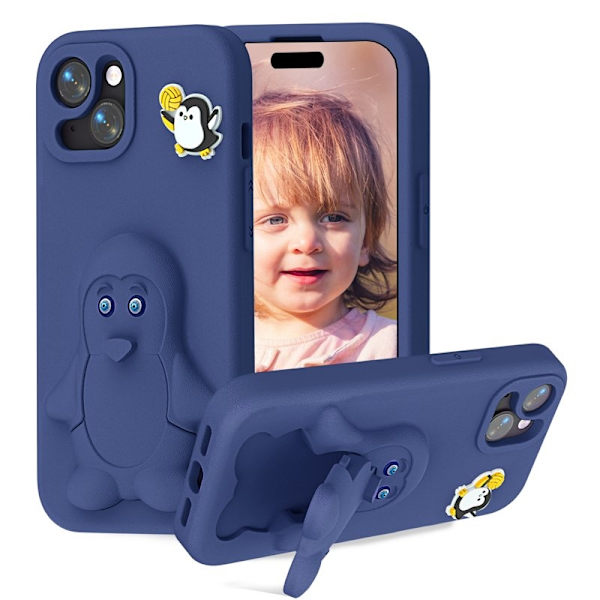 Penguin Mobilskal till iPhone 15 Kickstand Stöttålig EVA - Blå