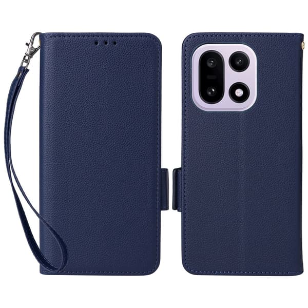 OnePlus 15 5G Plånboksfodral Litchi Texture Konstläder - Blå Blå