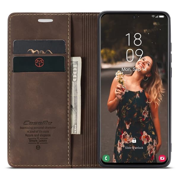 CASEME 013 Plånboksfodral för Samsung Galaxy S21 FE - Brun
