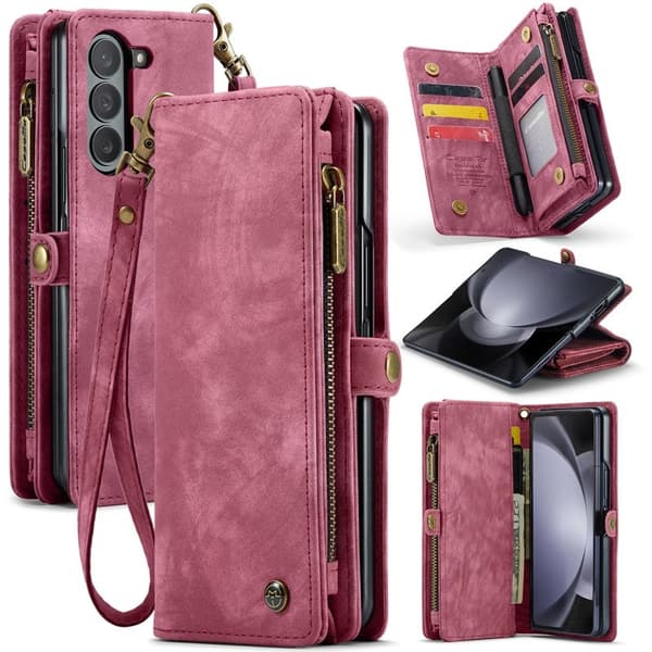 CASEME 008 Samsung Galaxy Z Fold6 Plånboksfodral Konstläder Röd
