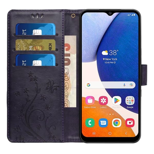 Samsung Galaxy S26 Plus Plånboksfodral Konstläder Fjäril Blomma - Lila