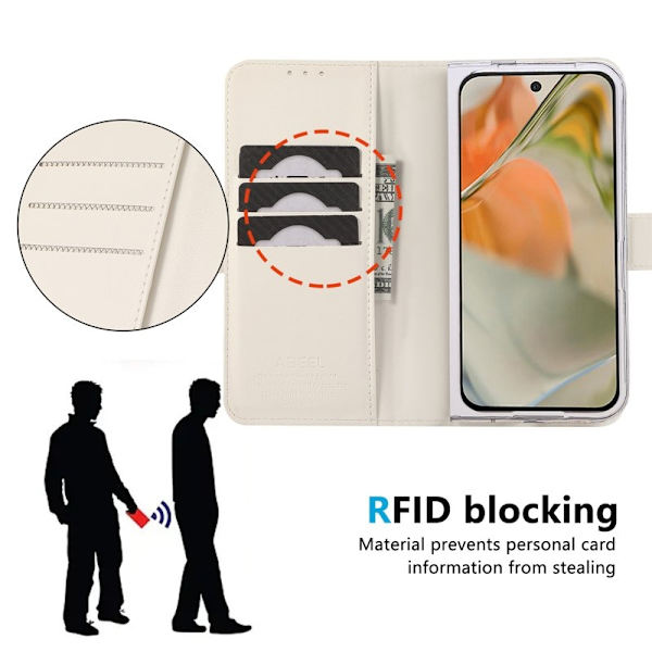 ABEEL Style A02 Konstläder Plånboksfodral för Google Pixel 9 Pro Fold 5G - Vit