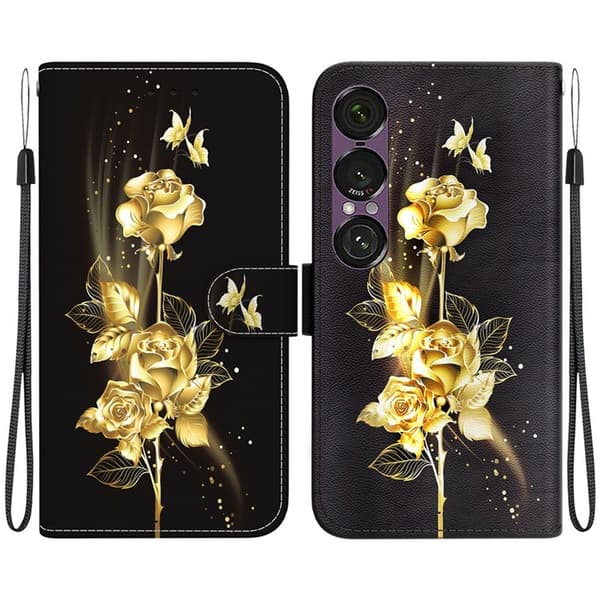 Sony Xperia 1 VII Konstläder Plånboksfodral Pattern Printing - Guld Rosa Guld