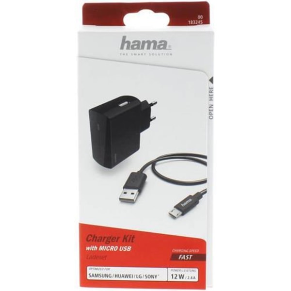 HAMA - Laturi 220V Micro-USB 2.4A löysä kaapeli 1m - Musta Black 8661 |  Black | 300 | Fyndiq