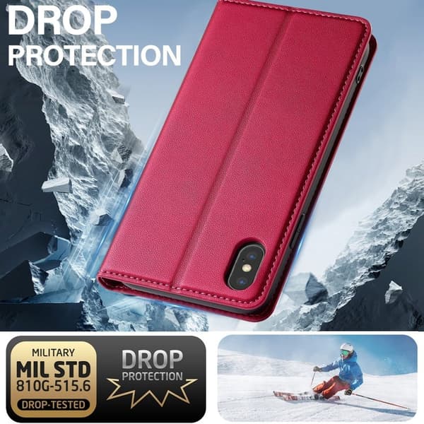LC.IMEEKE L1 Series iPhone XS Max Plånboksfodral Konstläder - Röd
