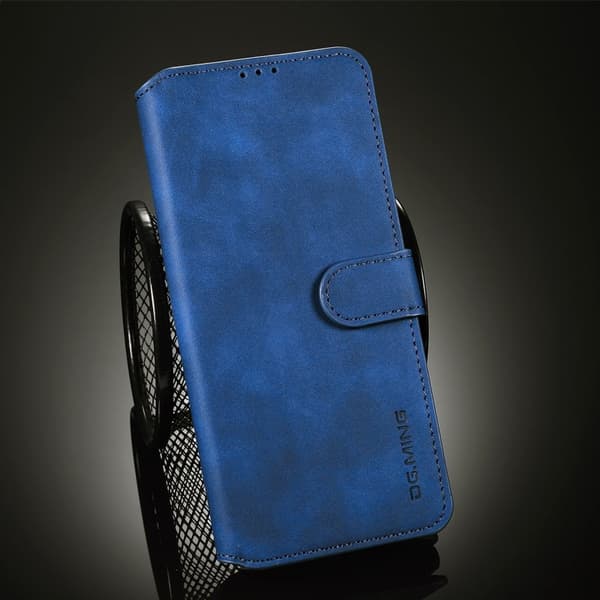 DG.MING Retro Konstläder Plånboksfodral för Samsung Galaxy S21 Ultra Blå