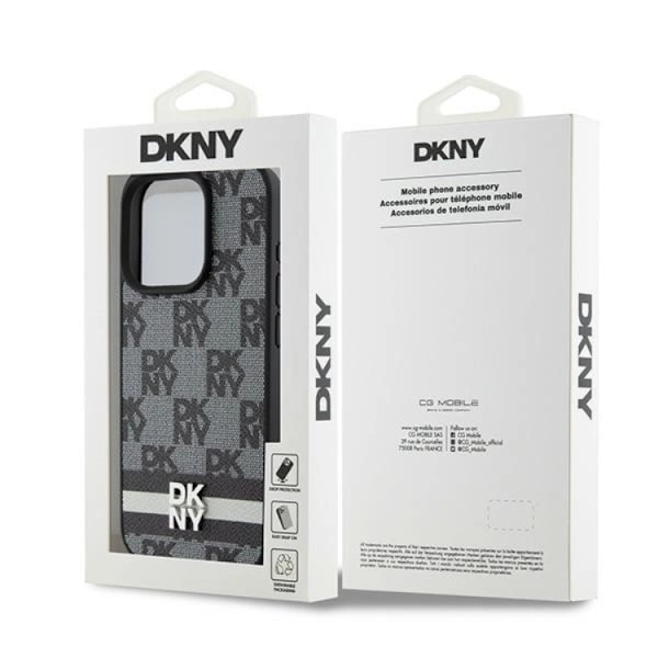 DKNY iPhone 15 Pro Max Mobilskal Läder Checkered Mono Pattern Svart