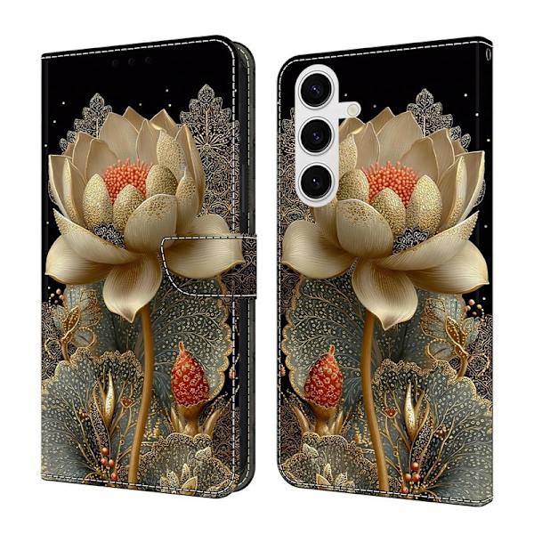 Plånboksfodral för Samsung Galaxy S26 Plus Fällbart Ställ - Guld Lotus