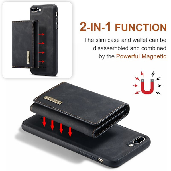 DG.MING M1 Kickstand Plånboksfodral Konstläder för iPhone 7/8 Plus - Svart