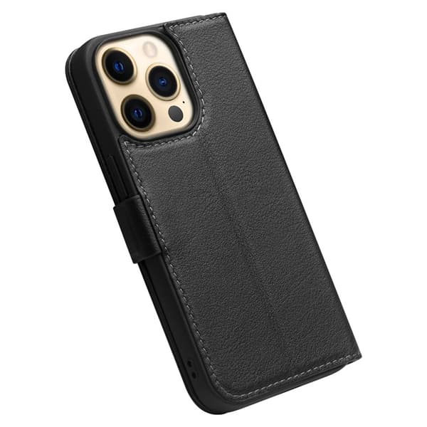 QIALINO iPhone 13 Pro Plånboksfodral Äkta Läder Flip Folio Svart