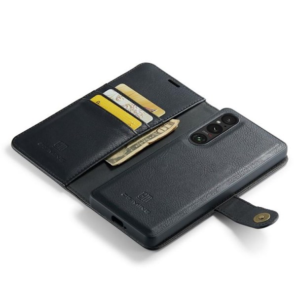 DG.MING Sony Xperia 1 V Plånboksfodral Äkta Läder 2in1 - Svart Svart