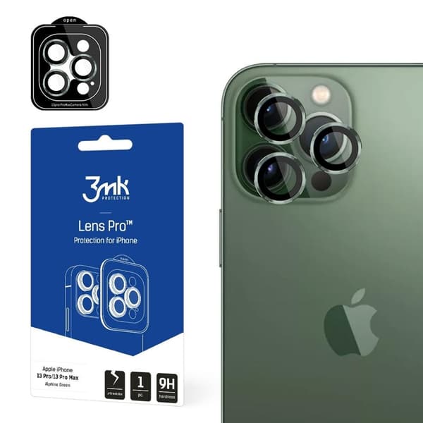 3MK iPhone 13 Pro/13 Pro Max härdat glas Kameraskydd - Grön Grön