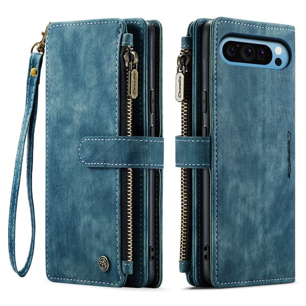 CASEME Google Pixel 10 Pro XL Konstläder Plånboksfodral Zipper C30 - Blå Blå