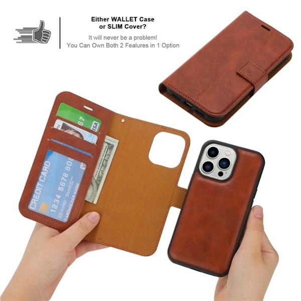 iPhone 15 Plus Plånboksfodral 2-in-1 Detachable - Brun