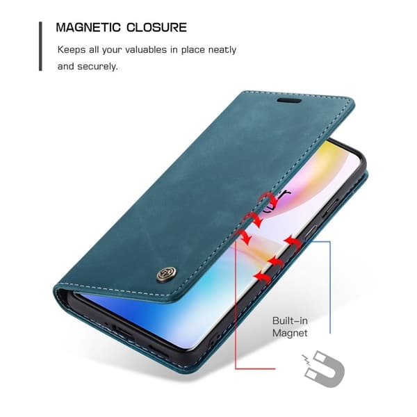 CASEME Series Plånboksfodral Konstläder för OnePlus 8 Pro - Blå