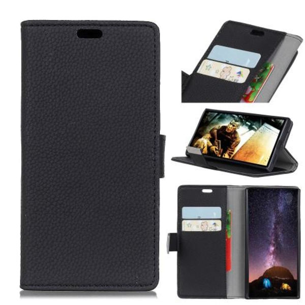 Litchi Skin Wallet Cover til Samsung Galaxy S10 Plus - Sort Black