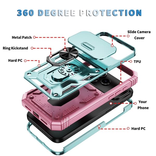 Mobilskal till iPhone 17 Pro Slide Camshield Kickstand - Grön/Rosa Grön