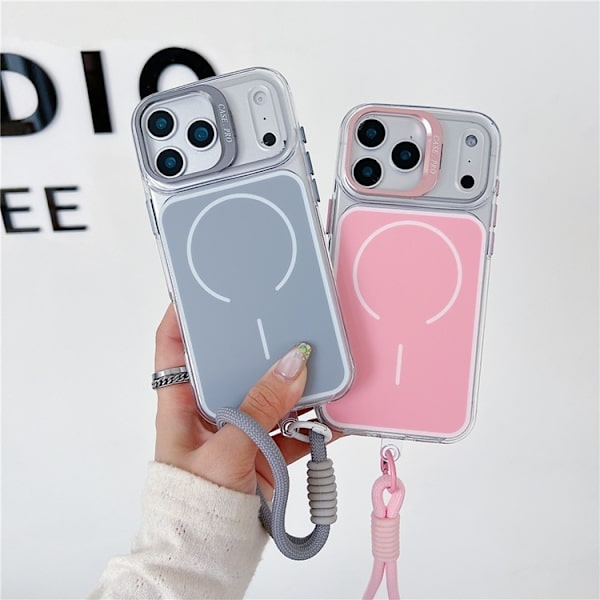 Mobilskal till iPhone 17 Pro Max MagSafe med Handrem Lens Kickstand - Grå Grå