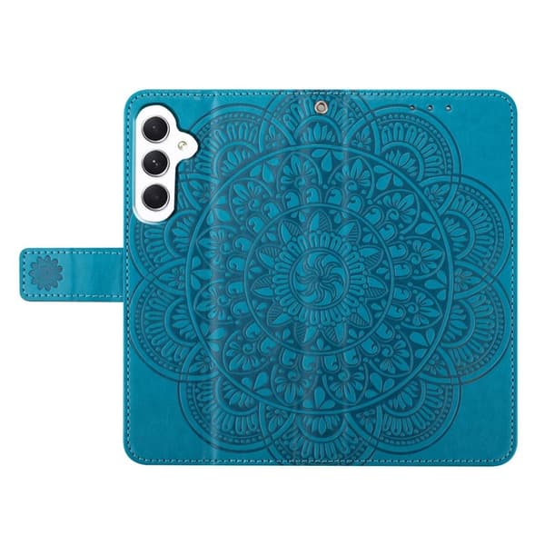 Samsung Galaxy A35 5G Skal Blommönster Impräntad Flip Ställ - Blå