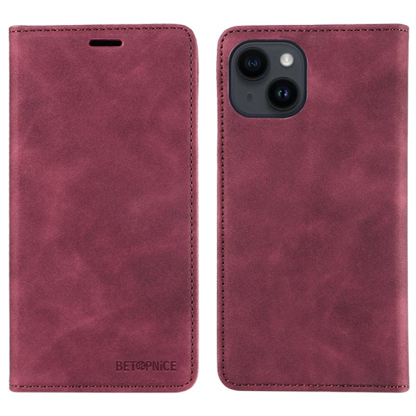 BETOPNICE 003 iPhone 13 mini Plånboksfodral Konstläder - Röd