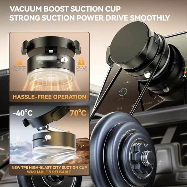 Magnetisk Bilhållare med Sugkopp A9 360° Rotation Vit