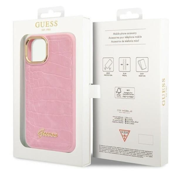 GUESS iPhone 14 Plus -kotelo Croco Collection - Pinkki Rosa