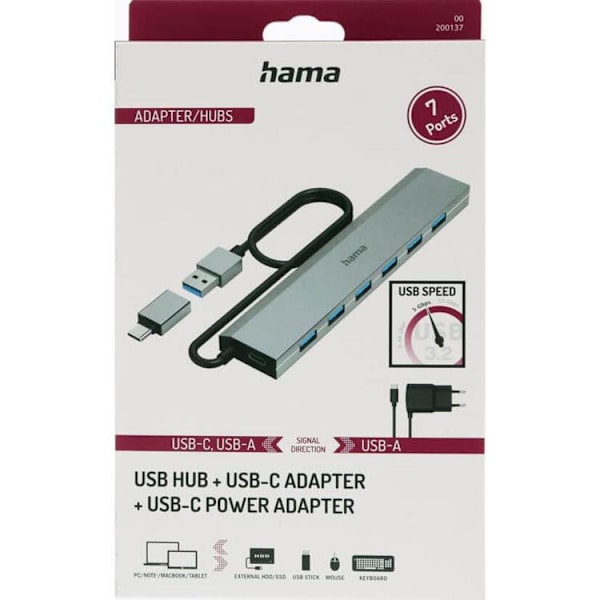 Hama USB HUB 7-Port - Grå