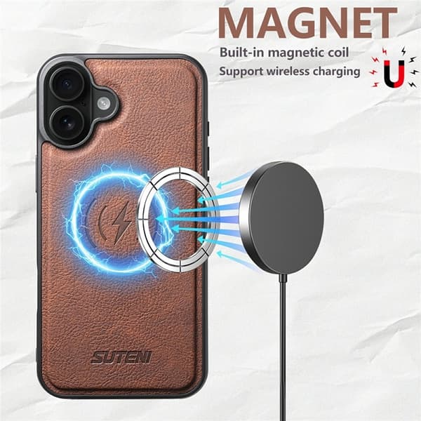 SUTENI Mobilskal till iPhone 17 MagSafe Litchi Texture - Brun Brun