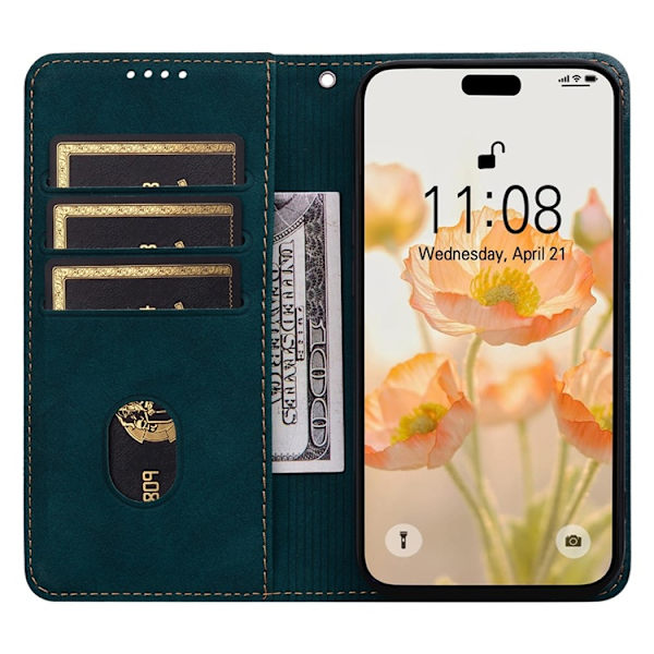 iPhone 17 Pro Konstläder Plånboksfodral med Rem Lines Pattern - Grön Grön