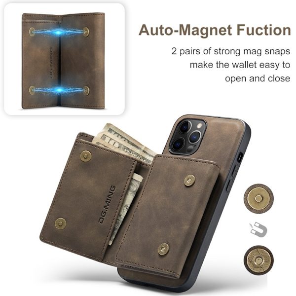 DG.MING M1 Series Magnetisk Tri-fold Plånboksfodral iPhone 12 - Brun
