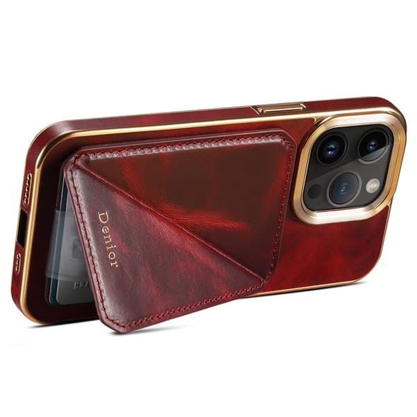 DENIOR Mobilskal till iPhone 14 Pro Max Äkta Läder TPU+PC Röd