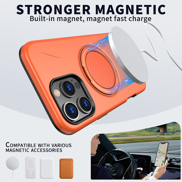 Mobilskal till iPhone 16 Pro MagSafe Rotating Kickstand TPU + PC Orange