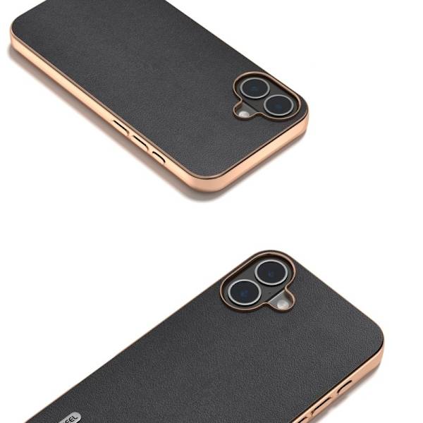 ABEEL Mobilskal till iPhone 16 Plus Electroplating Äkta Läder Svart
