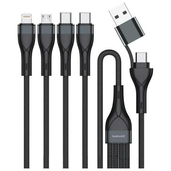 4smarts 4in1 USB-C - USB-C/Lightning/Micro-USB-kaapeli 1.2m - Musta Black