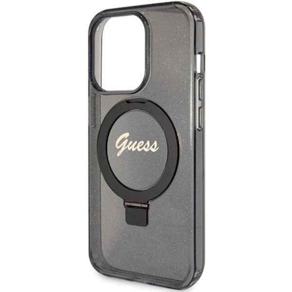 Guess Mobilskal till iPhone 15 Pro Max Magsafe Script Glitter Svart