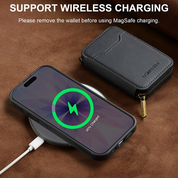 LC.IMEEKE L6 iPhone 16 Plus Plånboksfodral Konstläder - Svart