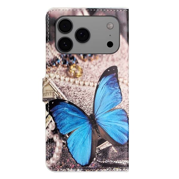 iPhone 17 Pro Plånboksfodral Pattern Print Konstläder - Blå Fjäril Blå