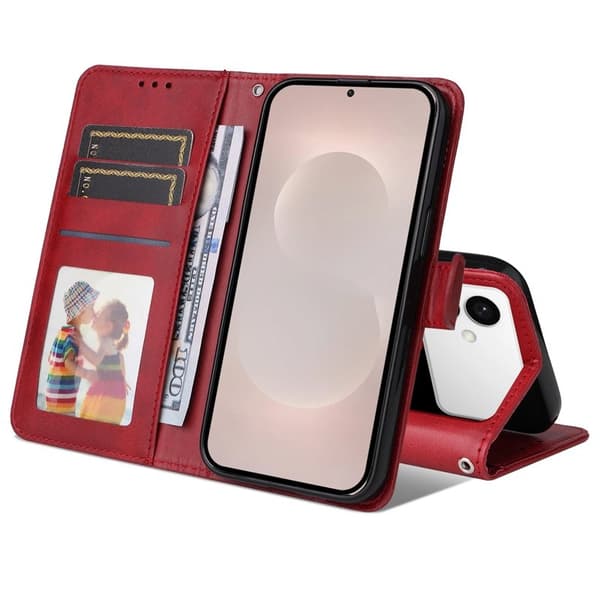 Samsung Galaxy S26 Edge Plånboksfodral Konstläder Folio Flip - Röd