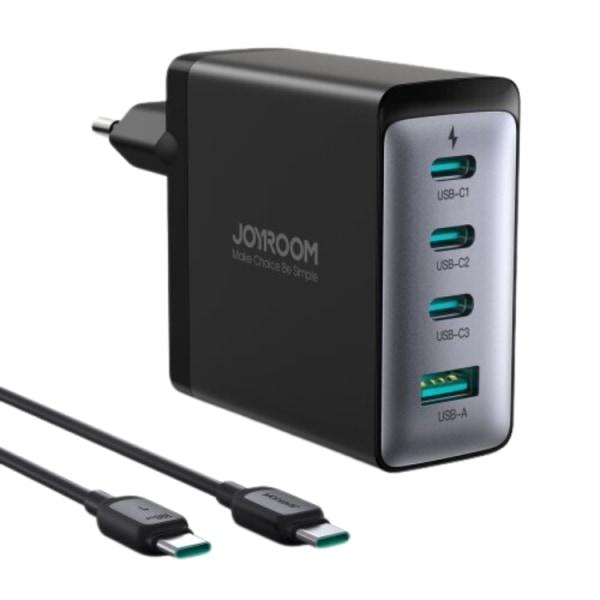 Joyroom GaN laddare 3x USB-C USB-A + USB-C/USB-C Kabel 100W - Sv
