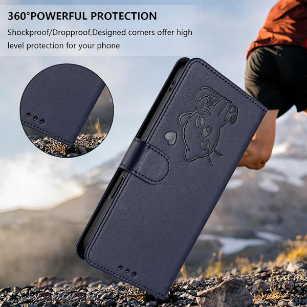 OnePlus 15 5G Konstläder Plånboksfodral Love Cat Pattern Imprint Blå