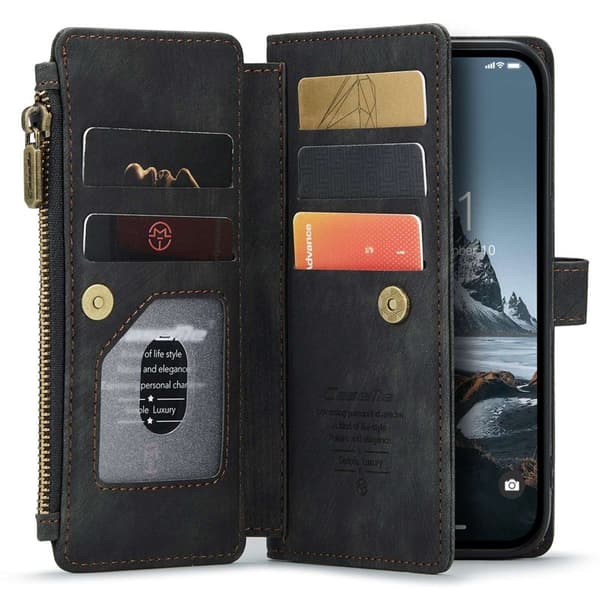 CASEME C30 iPhone 14 Pro Plånboksfodral Konstläder Svart med Kortfack