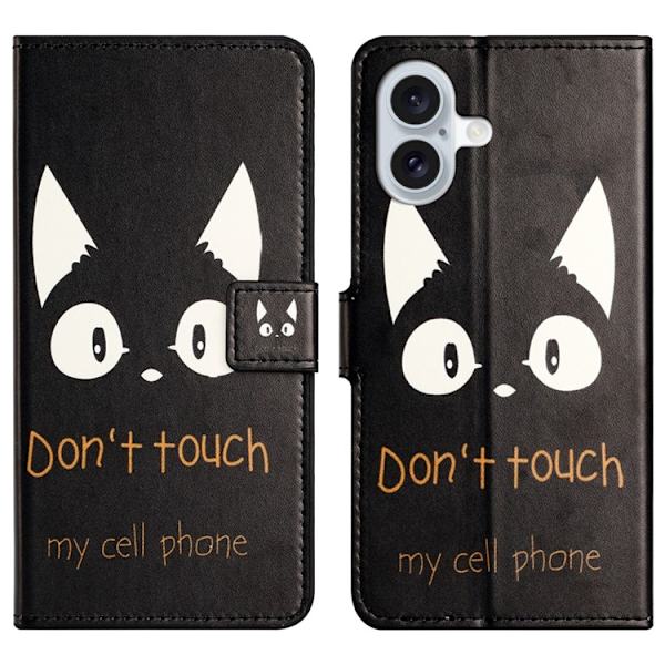 iPhone 17 Konstläder Plånboksfodral Pattern Print - Kattöron Svart