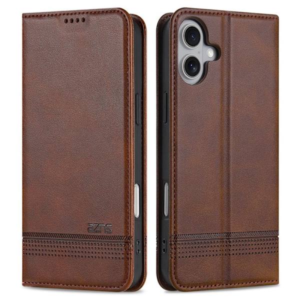 AZNS iPhone 16 Plus Plånboksfodral Konstläder - Brun