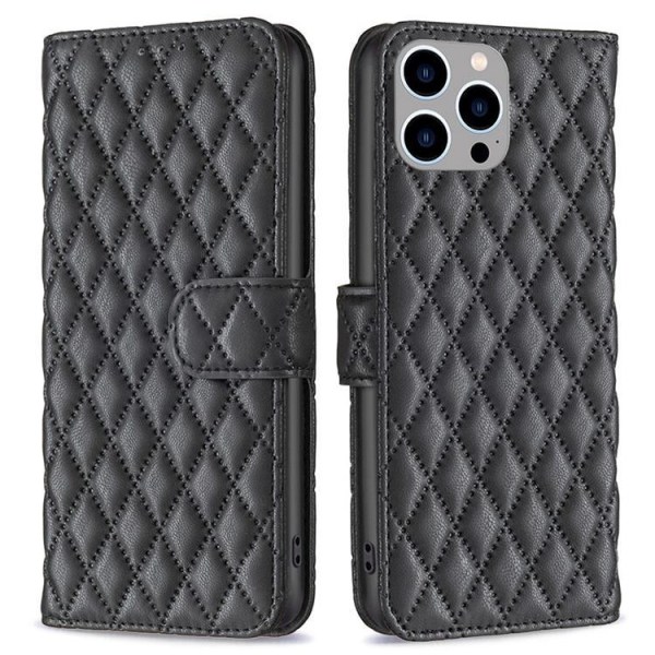 BINFEN iPhone 14 Pro Max Wallet Case Rhombus - musta