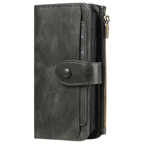 iPhone 17 Pro Max Konstläder Plånboksfodral Detachable Zipper - Grön Grön