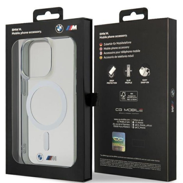 BMW iPhone 14 Pro Mobiltaske Magsafe Sølvring - Gennemsigtig