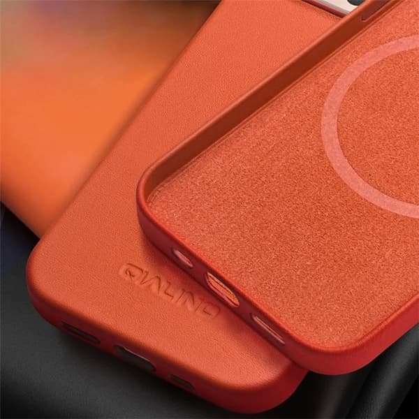 QIALINO Mobilskal till iPhone 14 MagSafe Äkta Läder - Orange Orange