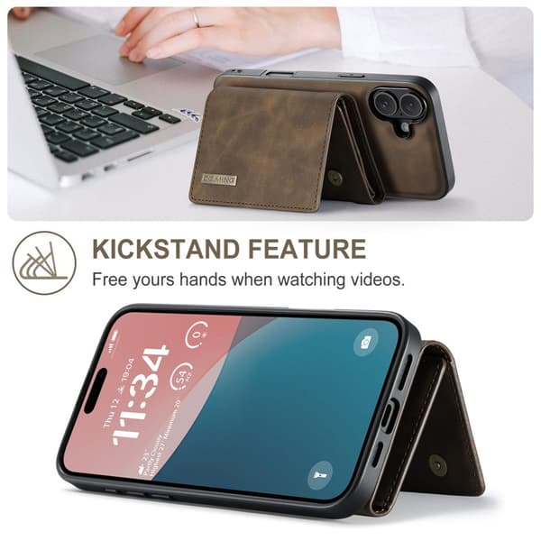 DG.MING M1 Series Mobilskal till iPhone 16 Plus Kickstand Brun