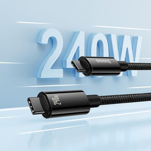 Baseus USB-C till USB-C-kabel 480Mb/s 240W 2m Tungsten Guld - Sv Black